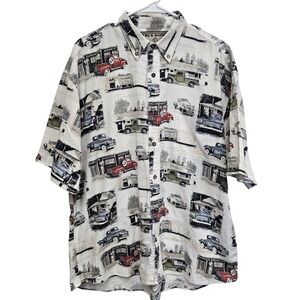 Mens‎ Bit And Bridle Button Up Shirt Short Sleeve Classic Trucks/Blue Size Large